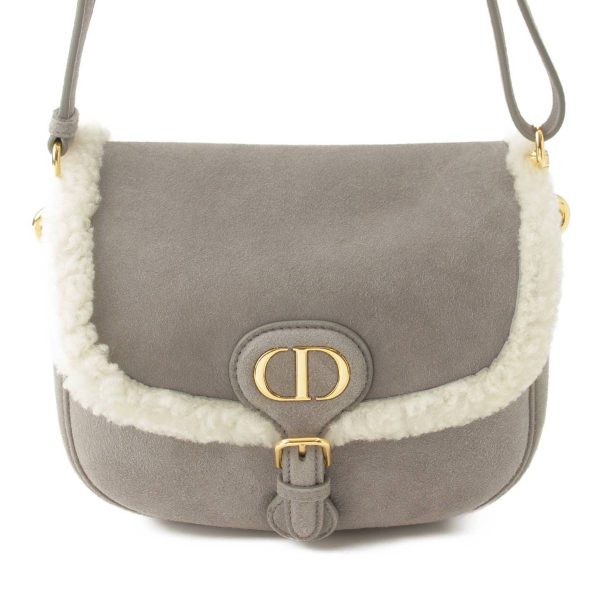 re ist sh w 00053 Christian Dior Bobby Mouton Shearling Shoulder Bag Gray White