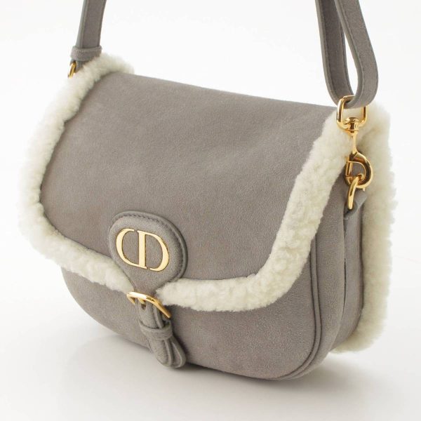 re ist sh w 00053 1 Christian Dior Bobby Mouton Shearling Shoulder Bag Gray White