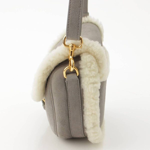 re ist sh w 00053 2 Christian Dior Bobby Mouton Shearling Shoulder Bag Gray White