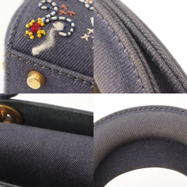 re ist sh w 00055 8 Christian Dior Mini Denim Embroidery 2WAY Chain Shoulder Bag Indigo