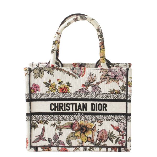 re ist to w 00024 Christian Dior Book Tote Small Jardin Botanique Canvas Flower Bag White