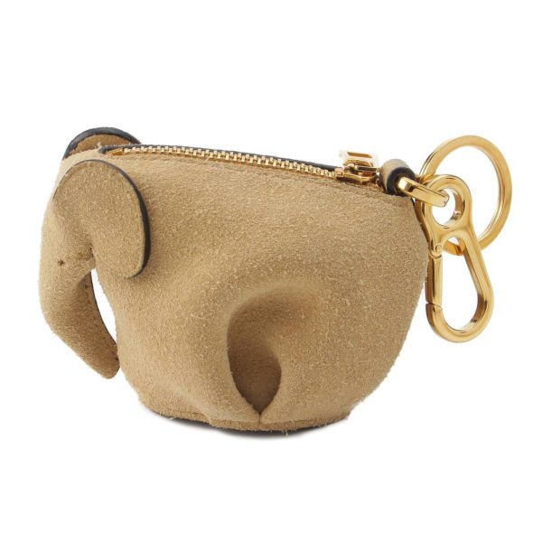 re loe co w 00022 Loewe Elephant Suede Bag Charm Elephant Animal Coin Case Beige