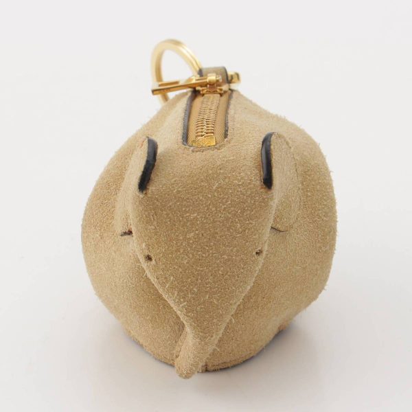 re loe co w 00022 2 Loewe Elephant Suede Bag Charm Elephant Animal Coin Case Beige