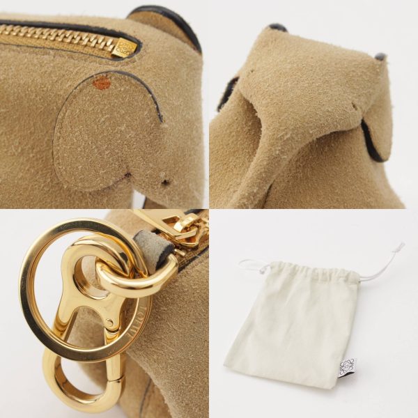 re loe co w 00022 7 Loewe Elephant Suede Bag Charm Elephant Animal Coin Case Beige