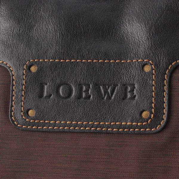 re loe ha w 00258 6 Loewe Anagram Logo Nylon x Leather Handbag Brown