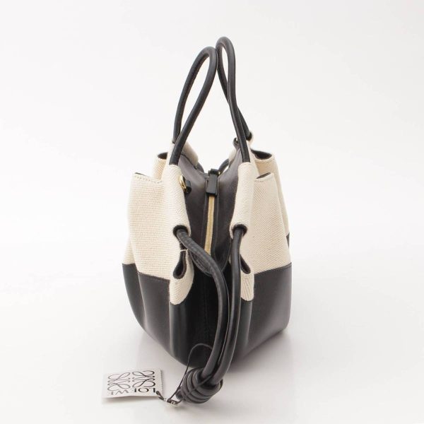 re loe ha w 00259 2 Loewe Paseo Small Shiny Napa Calf Canvas Handbag Black