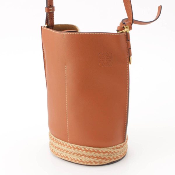 re loe sh w 00245 1 Loewe Anagram Gate Canvas x Leather Bucket Shoulder Bag Brown