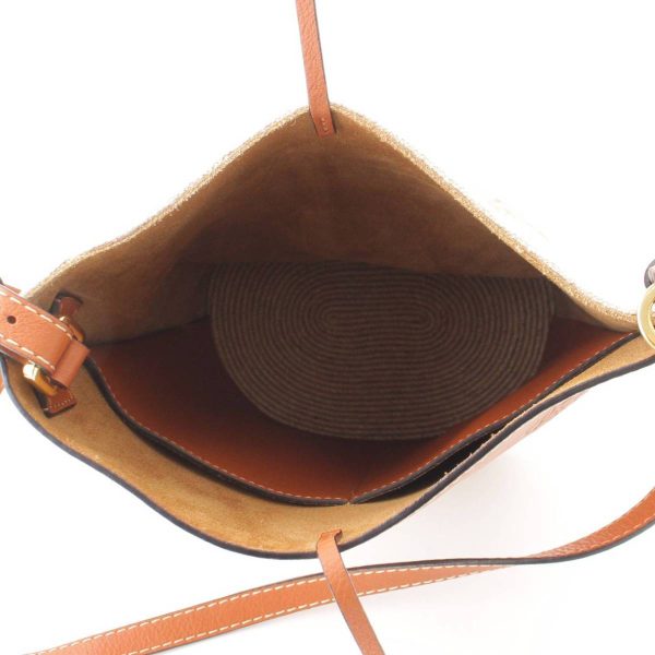 re loe sh w 00245 5 Loewe Anagram Gate Canvas x Leather Bucket Shoulder Bag Brown