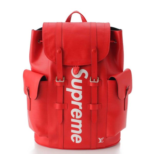 re lou ba m 00007 Louis Vuitton Supreme Mens Epi Christopher PM Backpack Rucksack M53414 Red