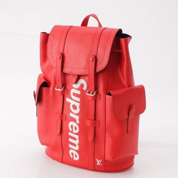 re lou ba m 00007 1 Louis Vuitton Supreme Mens Epi Christopher PM Backpack Rucksack M53414 Red