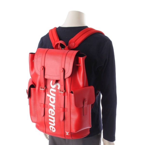 re lou ba m 00007 9 Louis Vuitton Supreme Mens Epi Christopher PM Backpack Rucksack M53414 Red