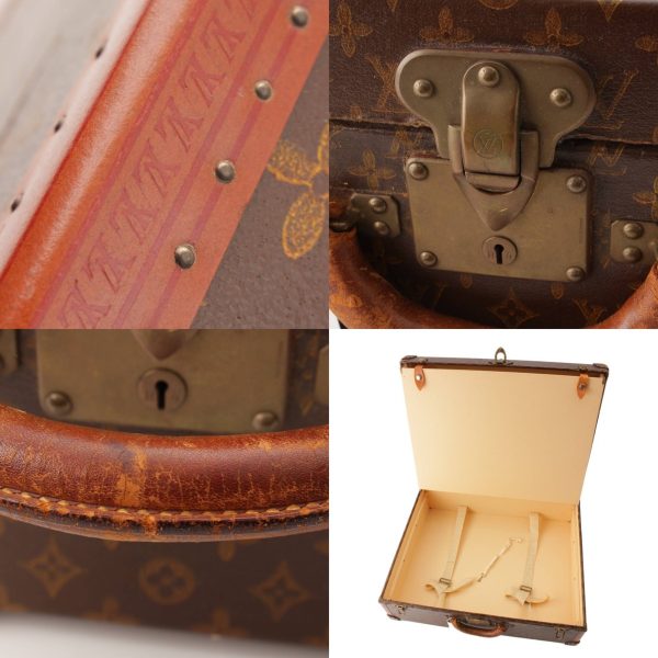 re lou ca u 00006 9 Louis Vuitton Hand Painted Monogram Handwritten Vintage Trunk Attache Case Brown