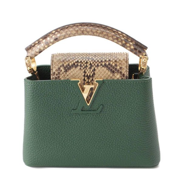 re lou ha w 00380 Louis Vuitton Capucines MINI Taurillon leather x python 2way handbag N97075 Green