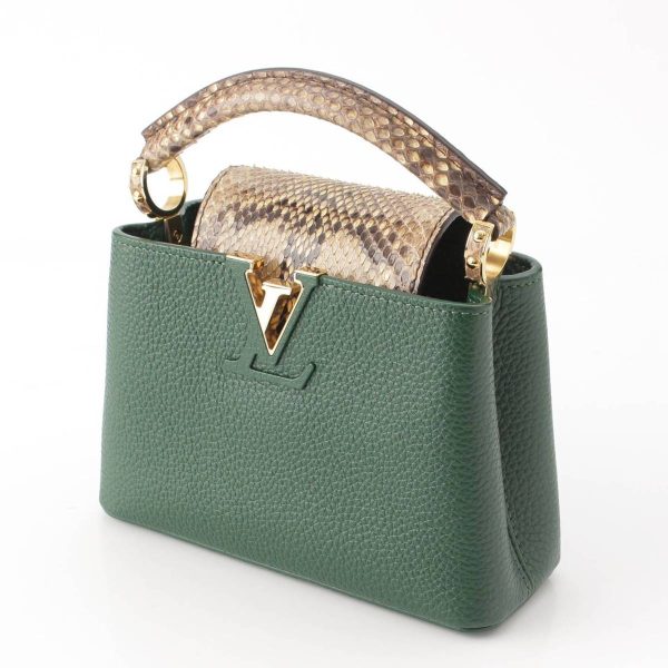 re lou ha w 00380 1 Louis Vuitton Capucines MINI Taurillon leather x python 2way handbag N97075 Green