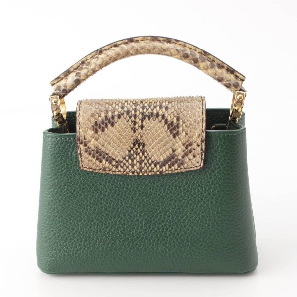 re lou ha w 00380 3 Louis Vuitton Capucines MINI Taurillon leather x python 2way handbag N97075 Green