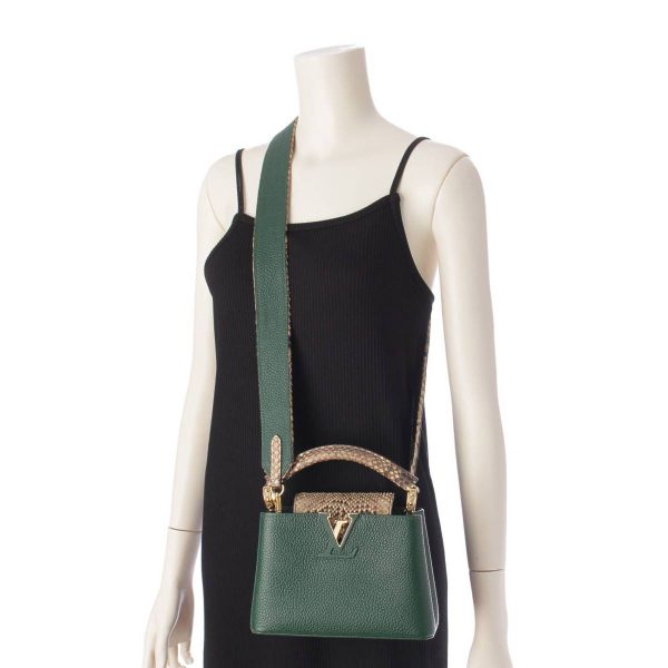 re lou ha w 00380 8 Louis Vuitton Capucines MINI Taurillon leather x python 2way handbag N97075 Green