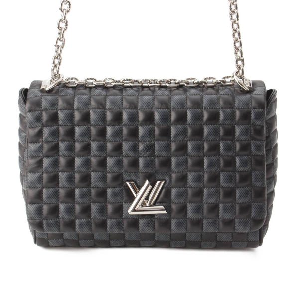 re lou sh w 00351 Louis Vuitton Damier Quilt Twist MM Nicolas Chain Shoulder Bag Black