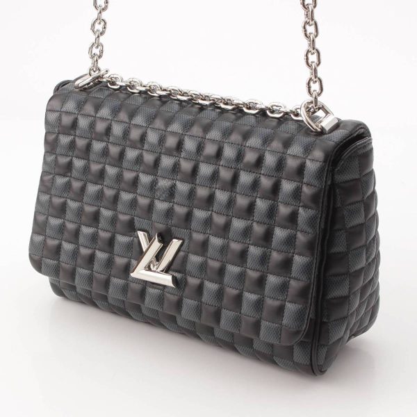 re lou sh w 00351 1 Louis Vuitton Damier Quilt Twist MM Nicolas Chain Shoulder Bag Black