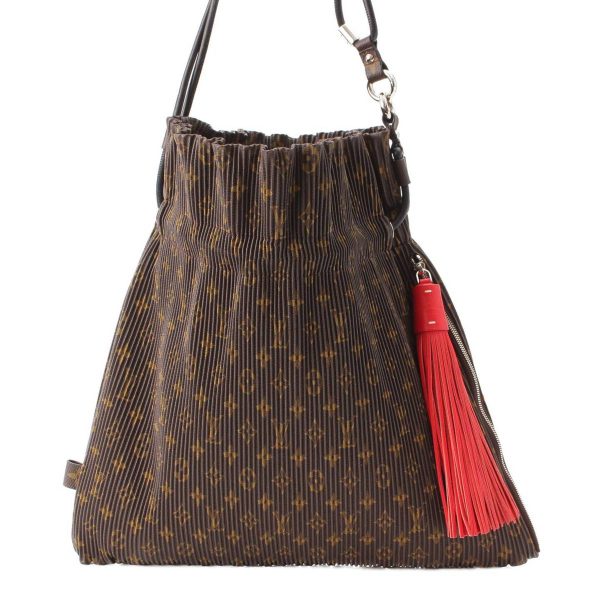 re lou sh w 00357 Louis Vuitton Explorer MM Drawstring Pleated Shoulder Bag Brown