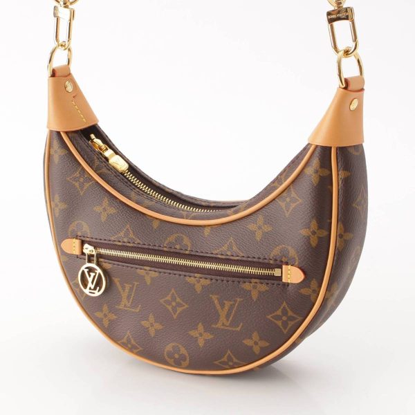 re lou sh w 00364 1 Louis Vuitton Monogram Loop Hobo Chain Shoulder Bag M81098 Brown