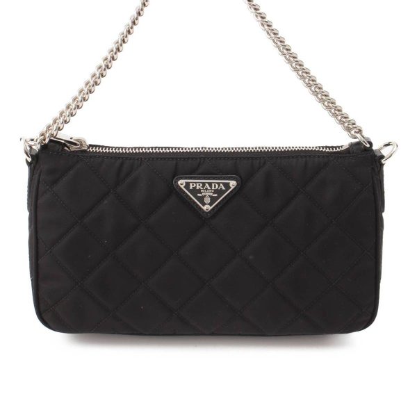 re pra ha w 00202 Prada Triangular Plate Tesuto Impuntu 2WAY Chain Black