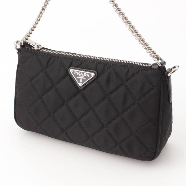 re pra ha w 00202 1 Prada Triangular Plate Tesuto Impuntu 2WAY Chain Black