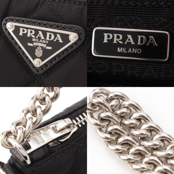 re pra ha w 00202 6 Prada Triangular Plate Tesuto Impuntu 2WAY Chain Black