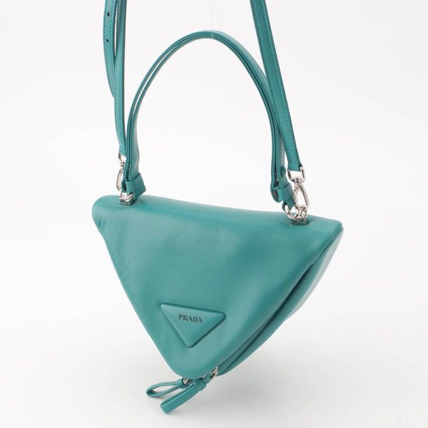 re pra ha w 00204 1 Prada Triangle 2way Nappa Leather PAVONE Turquoise Blue