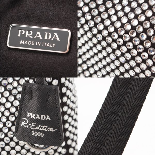 re pra ha w 00209 7 Prada Crystal Triangle Logo Satin Mini Hobo Handbag Black