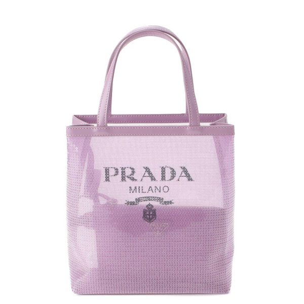 re pra ha w 00210 Prada Sequin Mesh Small Shopping Bag Handbag 1BG417 Purple