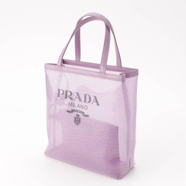 re pra ha w 00210 1 Prada Sequin Mesh Small Shopping Bag Handbag 1BG417 Purple