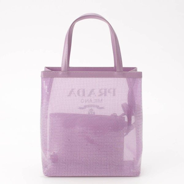 re pra ha w 00210 3 Prada Sequin Mesh Small Shopping Bag Handbag 1BG417 Purple