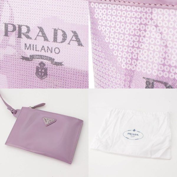 re pra ha w 00210 5 Prada Sequin Mesh Small Shopping Bag Handbag 1BG417 Purple