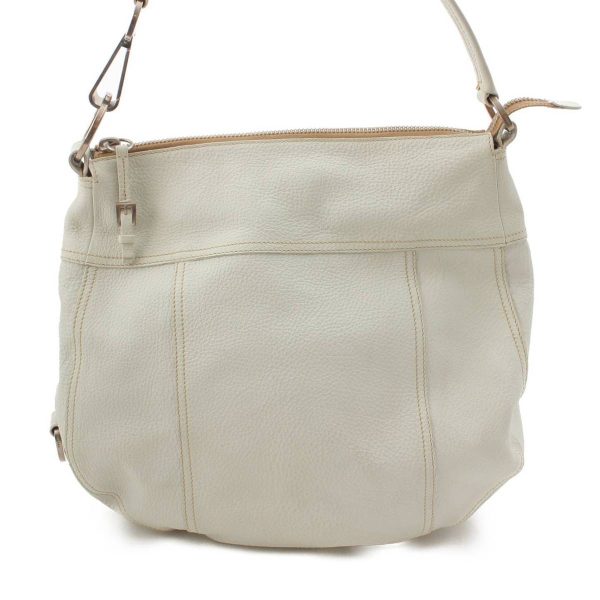 re pra ha w 00211 Prada Double Stitch Leather Handbag One Shoulder Bag White