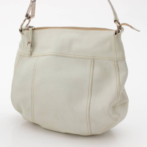 re pra ha w 00211 1 Prada Double Stitch Leather Handbag One Shoulder Bag White