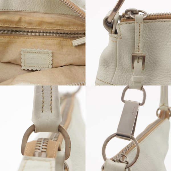 re pra ha w 00211 6 Prada Double Stitch Leather Handbag One Shoulder Bag White