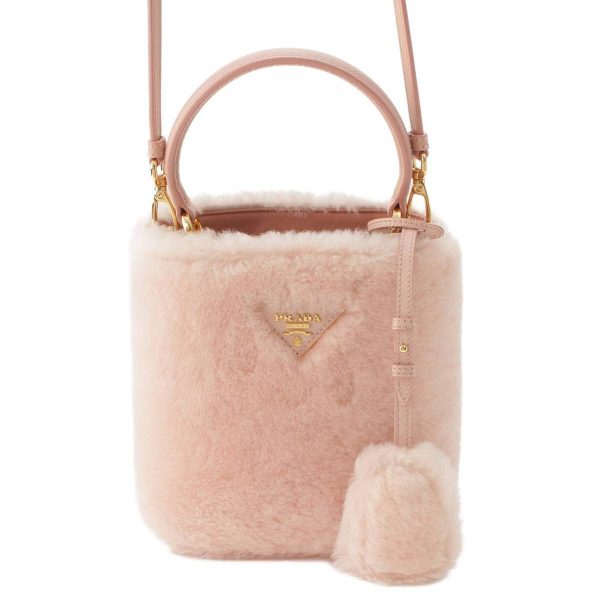 re pra ha w 00215 Prada Pannier Triangle Shearling Mini 2way Handbag Pink