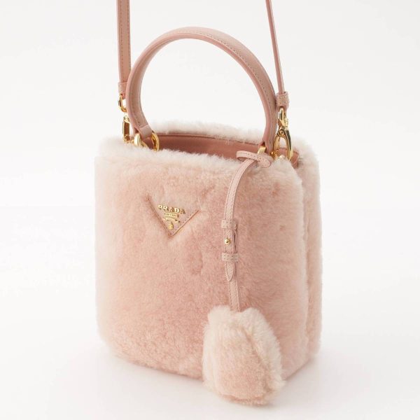 re pra ha w 00215 1 Prada Pannier Triangle Shearling Mini 2way Handbag Pink