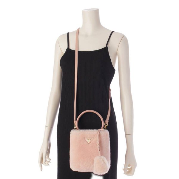 re pra ha w 00215 9 Prada Pannier Triangle Shearling Mini 2way Handbag Pink