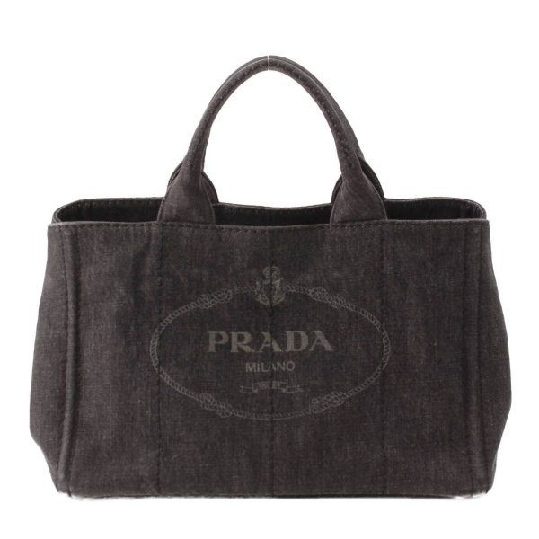 re pra ha w 00216 Prada Logo Canapa Cotton Denim Tote Handbag Black