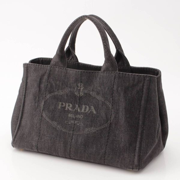 re pra ha w 00216 1 Prada Logo Canapa Cotton Denim Tote Handbag Black