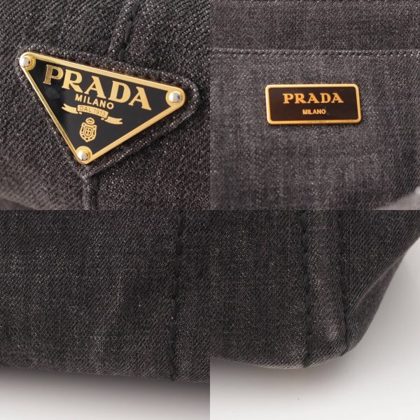 re pra ha w 00216 7 Prada Logo Canapa Cotton Denim Tote Handbag Black