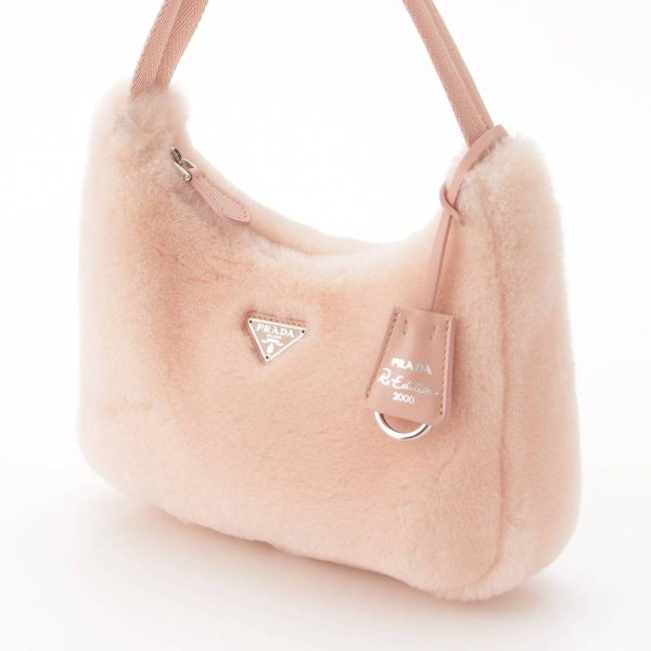 re pra ha w 00217 1 Prada Mouton Triangle Logo Mini Shoulder Bag Handbag Pink