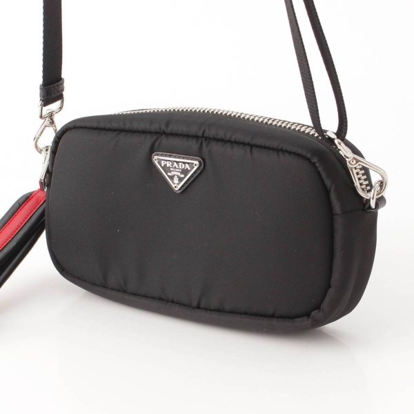 re pra po w 00028 1 Prada Logo Triangle Leather Strap Nylon Shoulder Bag Black