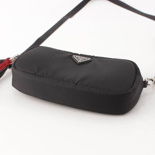 re pra po w 00028 4 Prada Logo Triangle Leather Strap Nylon Shoulder Bag Black