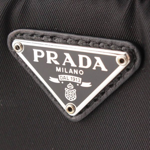 re pra po w 00028 6 Prada Logo Triangle Leather Strap Nylon Shoulder Bag Black