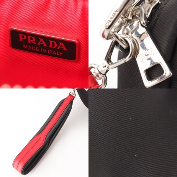 re pra po w 00028 7 Prada Logo Triangle Leather Strap Nylon Shoulder Bag Black