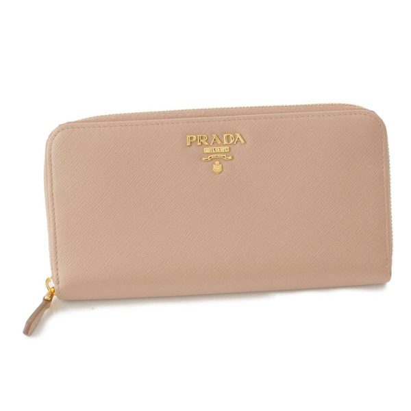 re pra pu w 00064 Prada Saffiano Logo Round Zip Wallet Long Wallet Pink