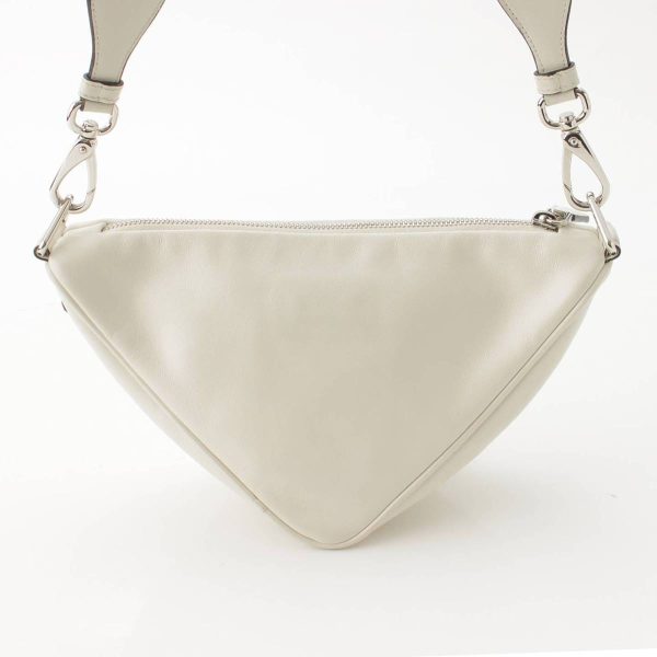 re pra sh w 00191 3 Prada Logo Embossed Triangle Leather Shoulder Bag White