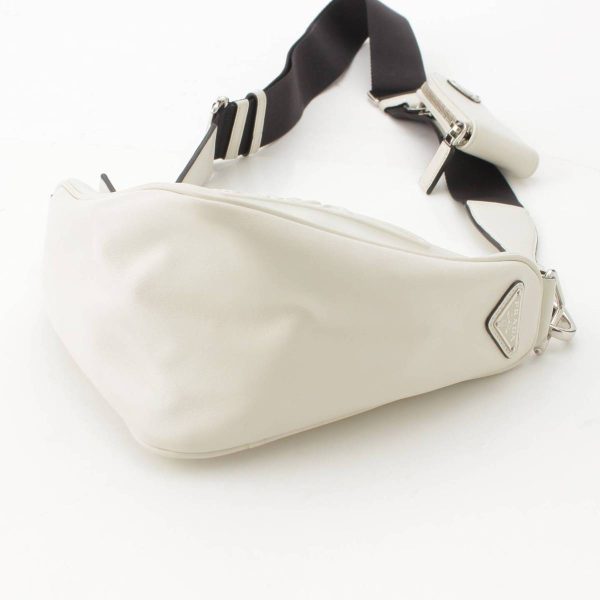 re pra sh w 00191 4 Prada Logo Embossed Triangle Leather Shoulder Bag White